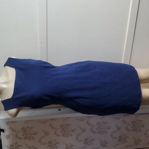 Lands End Ponte Knit Sleeveless Dress Solid Blue Pockets Sheath Stretch Sz 8P